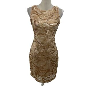Belle by Badgley Mischka Gold Sequin Lined Dress Size 2 Sleeveless Cocktail